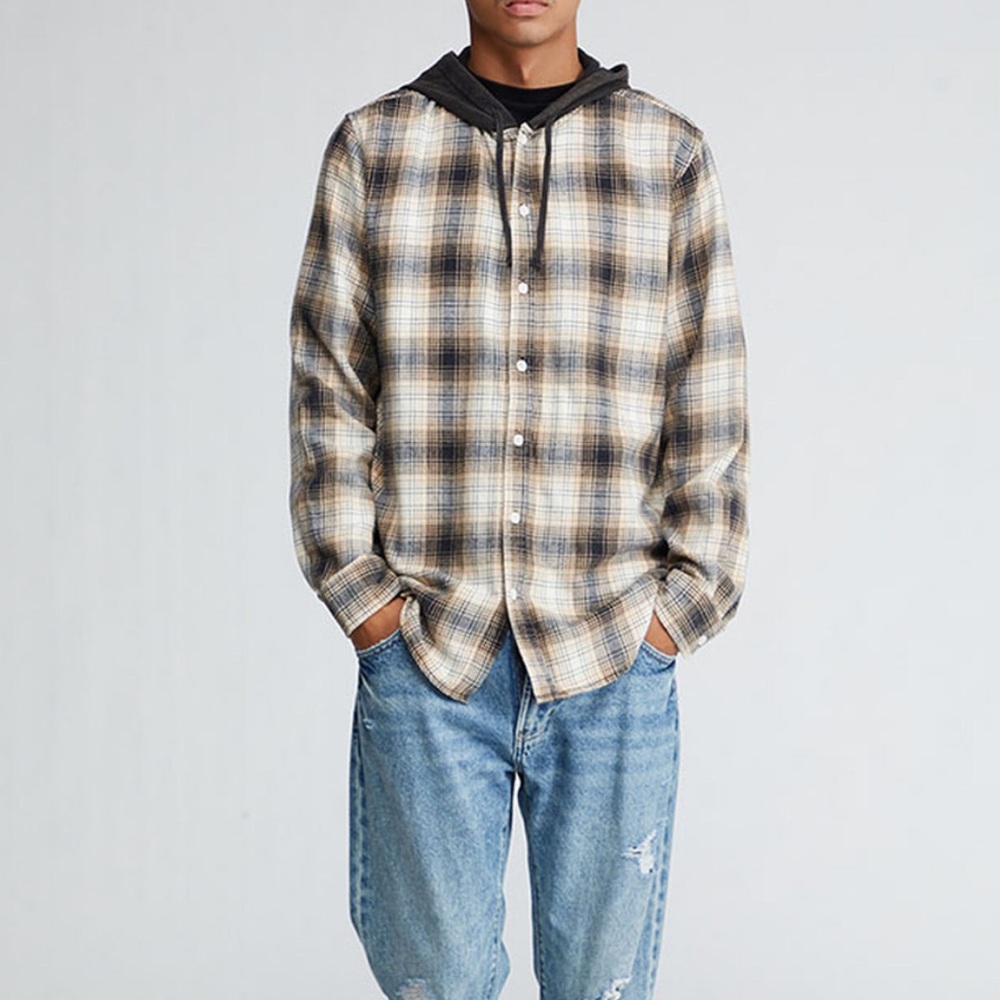PacSun Lumber Plaid Long Sleeve Hooded Shirt